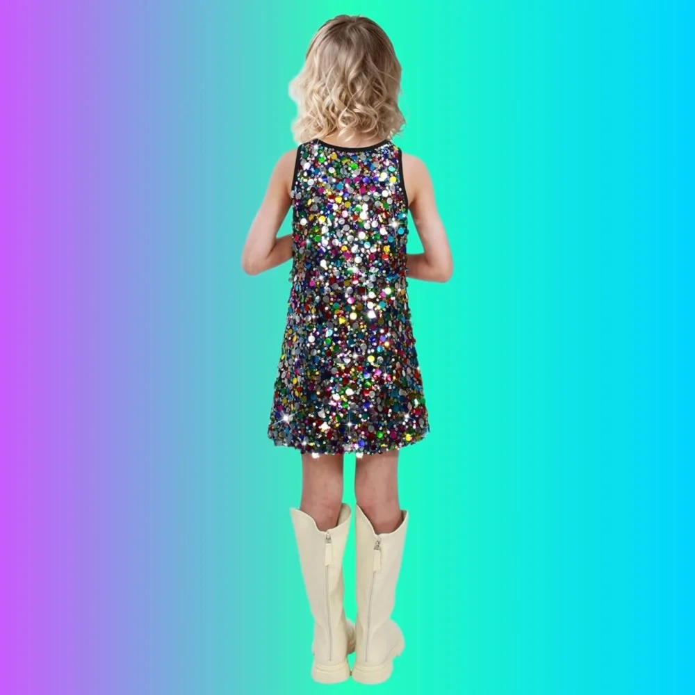 NWT Girls Multicolor Sequin Sleeveless Party‎ Dress with Microphone Prop - Small